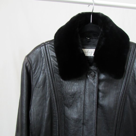 VTG 90s Faux Fur Collar Black Leather Jacket Y2K Leather Jacket Chic Modern Fit - Picture 5 of 16
